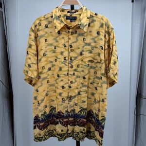 CHERESKIN Yellow and Blue Hawaiian Button‎ Down Shirt Mens XL
